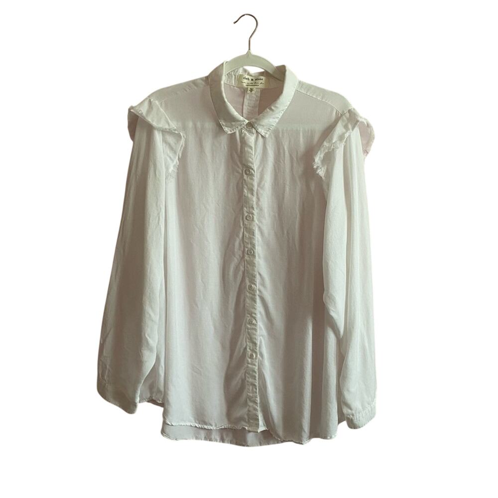Cloth & Stone Anthropologie Minimal Boho Chic Fray Ruffle Shoulder Button Down - Picture 1 of 9
